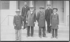 SA0138 - Shown left to right: the first two are unidentified, then Rufus Crossman, Calvin Reed, Ferdinand Gainebin, and Daniel Sizer.